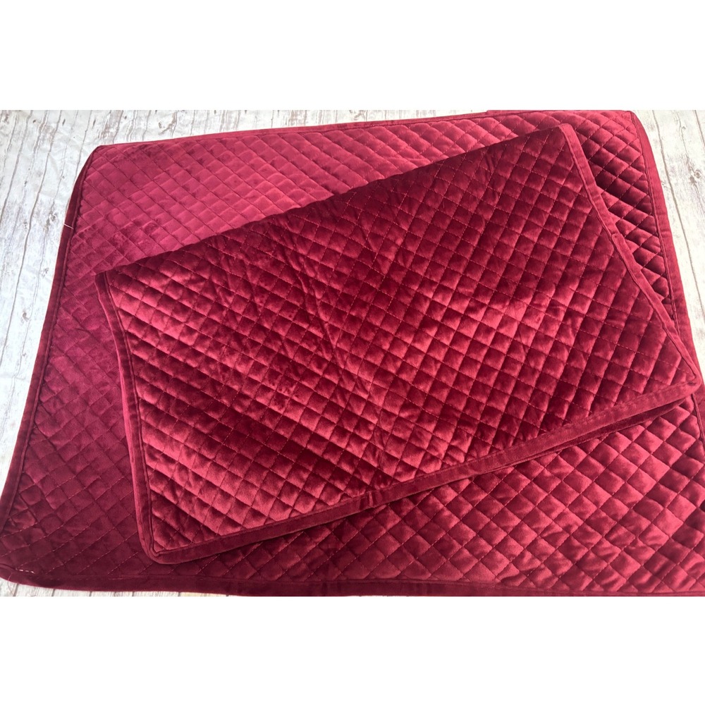 Tahari Home Burgundy Red Velvet Quilted Standard Pillow Shams Set of 2
